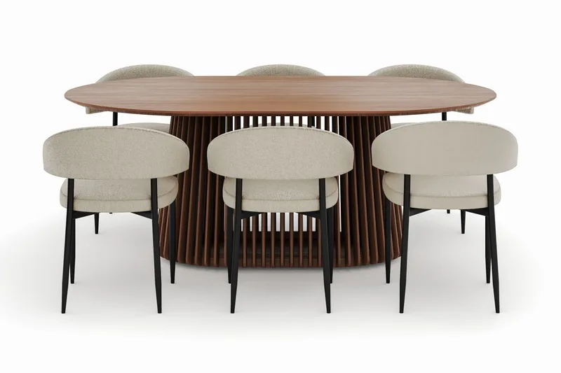 Peyra Ovalt Spisebord 200 cm med 6 Sawako Stole - Valnød - Møbler - Borde - Spisebordssæt