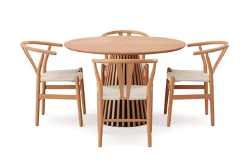 Peyra rund spisegruppe 110 cm eg med 4 Dastoori-spisebordsstole - Eg - Møbler - Borde - Spisebordssæt