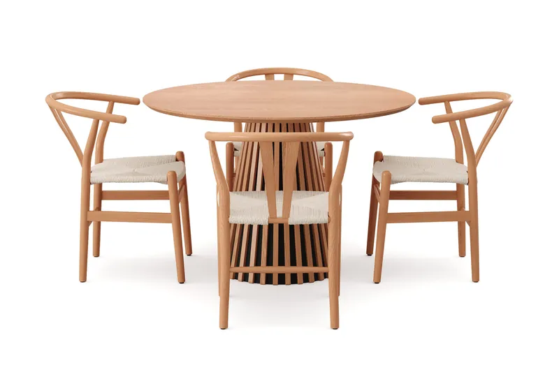 Peyra rund spisegruppe 110 cm eg med 4 Dastoori-spisebordsstole - Eg - Møbler - Borde - Spisebordssæt