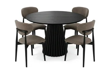 Peyra rund spisegruppe 110 cm sort med 4 Molly-spisebordsstole - Sortbejdset eg - Møbler - Borde - Spisebordssæt