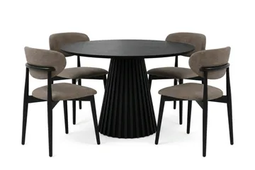 Peyra rund spisegruppe 110 cm sort med 4 Molly-spisebordsstole - Sortbejdset eg - Møbler - Borde - Spisebordssæt