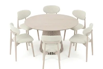 Peyra rund spisegruppe 130 cm hvidlaseret med 6 Molly-spisebordsstole - Hvidbejdset eg - Møbler - Borde - Spisebordssæt