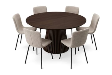 Peyra rund spisegruppe 130 cm i røget eg med 6 Katy-spisestole - Røget eg - Møbler - Borde - Spisebordssæt