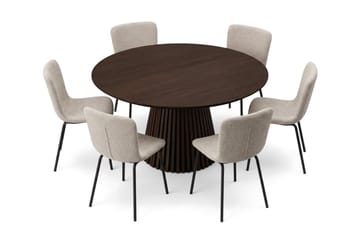 Peyra rund spisegruppe 130 cm i røget eg med 6 Katy-spisestole - Røget eg - Møbler - Borde - Spisebordssæt