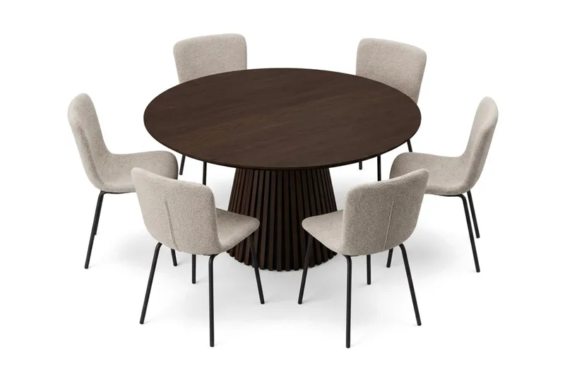 Peyra rund spisegruppe 130 cm i røget eg med 6 Katy-spisestole - Røget eg - Møbler - Borde - Spisebordssæt