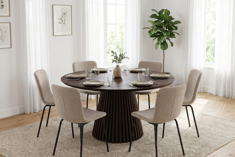 Peyra rund spisegruppe 130 cm i røget eg med 6 Katy-spisestole - Røget eg - Møbler - Borde - Spisebordssæt
