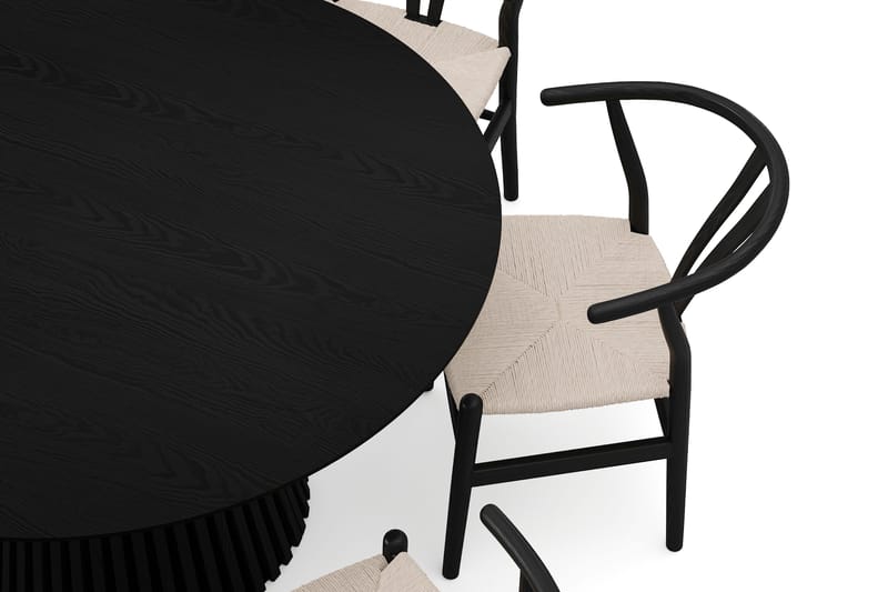 Peyra rund spisegruppe 130 cm i sort med 6 Dastoori-spisestole - Sort - Møbler - Borde - Spisebordssæt