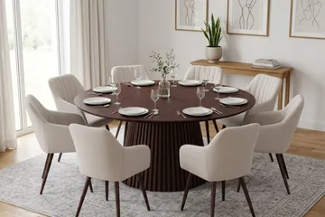 Peyra rund spisegruppe 180 cm Valnød med 8 Filippa-spisebordsstole - Valnød - Møbler - Borde - Spisebordssæt