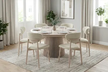 Peyra rundt spisebord, udtrækkeligt 140-240 cm, finer - Hvidbejdset - Møbler - Borde - Spisebord og køkkenbord