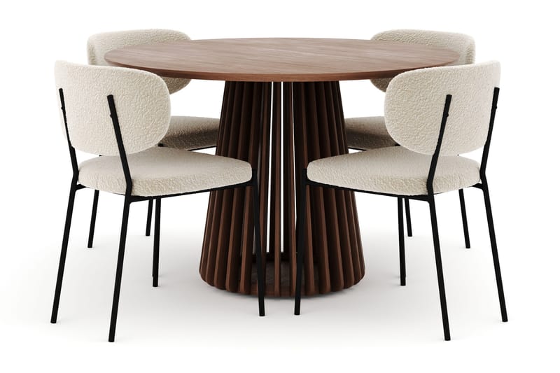 Peyra Rundt Spisebord 120 cm med 4 Gemmiano Stole, Valnød