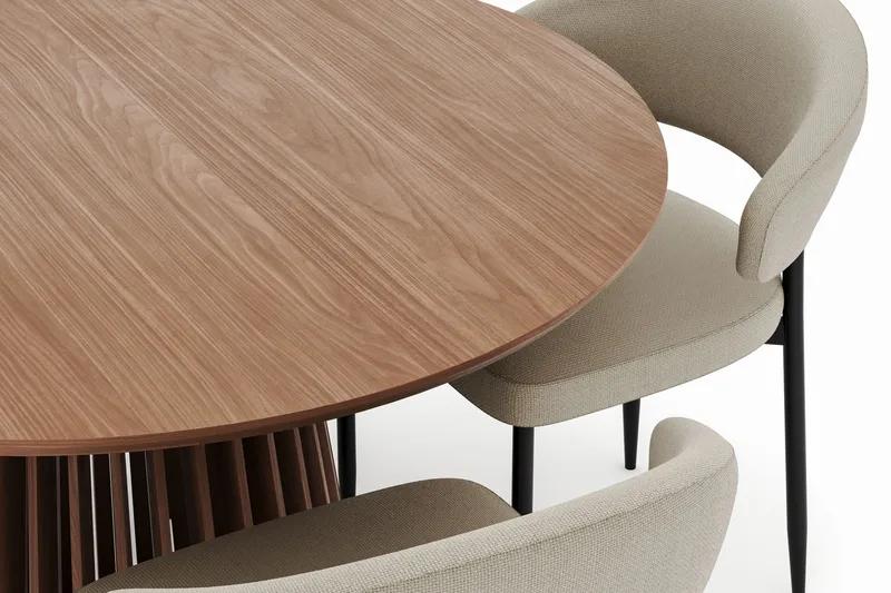 Peyra Rundt Spisebord 120 cm med 4 Sawako Stole - Valnød - Møbler - Borde - Spisebordssæt