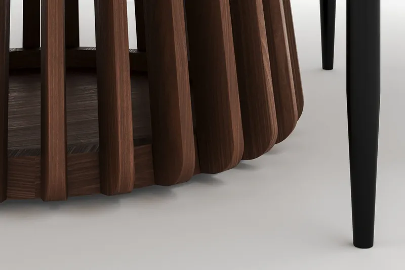 Peyra Rundt Spisebord 120 cm med 4 Sawako Stole - Valnød - Møbler - Borde - Spisebordssæt