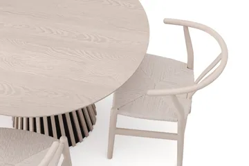 Peyra rundt spisebordssæt 110 cm – Spisebord med 4 Dastoori spisebordsstole i træ med hvidlaseret egetræslook - Hvid - Møbler - Borde - Spisebordssæt