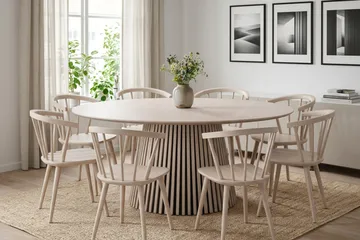 Peyra rundt spisebordssæt 180 cm hvidbejdset med 8 Tyrö spisebordsstole - Hvidbejdset eg - Møbler - Borde - Spisebordssæt