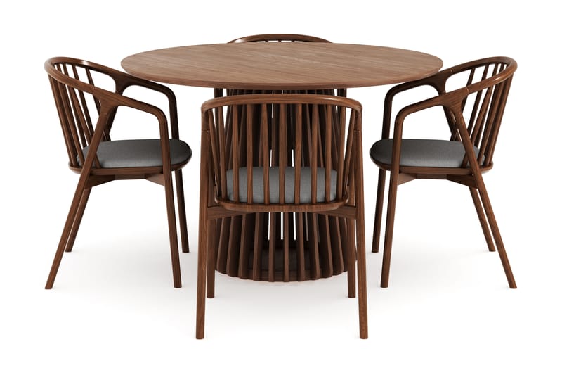 Peyra Runt Matgrupp 120 cm med 4 Noira Matstolar - Valnød finér - Møbler - Borde - Spisebordssæt