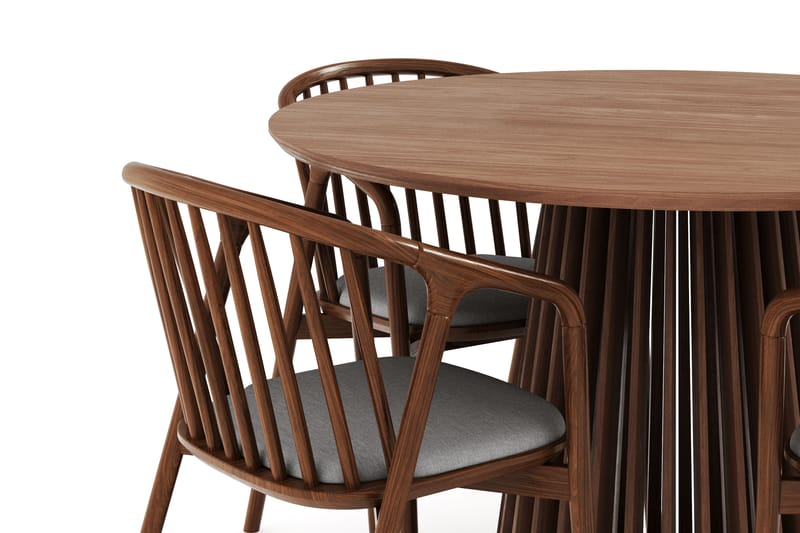 Peyra Runt Matgrupp 120 cm med 4 Noira Matstolar - Valnød finér - Møbler - Borde - Spisebordssæt