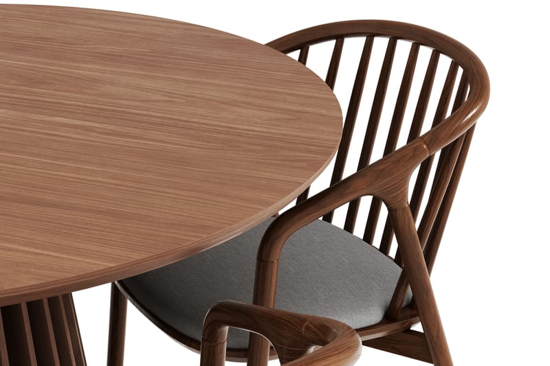 Peyra Runt Matgrupp 120 cm med 4 Noira Matstolar - Valnød finér - Møbler - Borde - Spisebordssæt