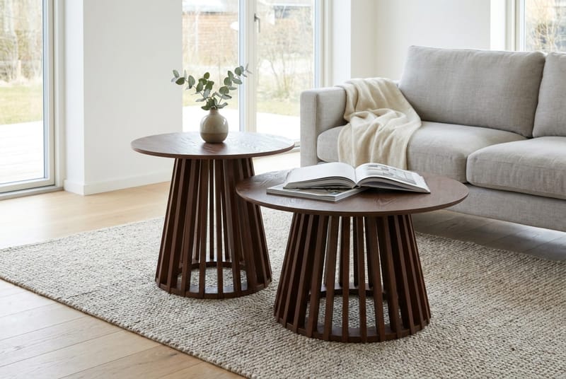 Peyra Sofabord / Indskudsbord Rundt 86/60 cm Finér - Valnød - Møbler - Borde - Sofabord
