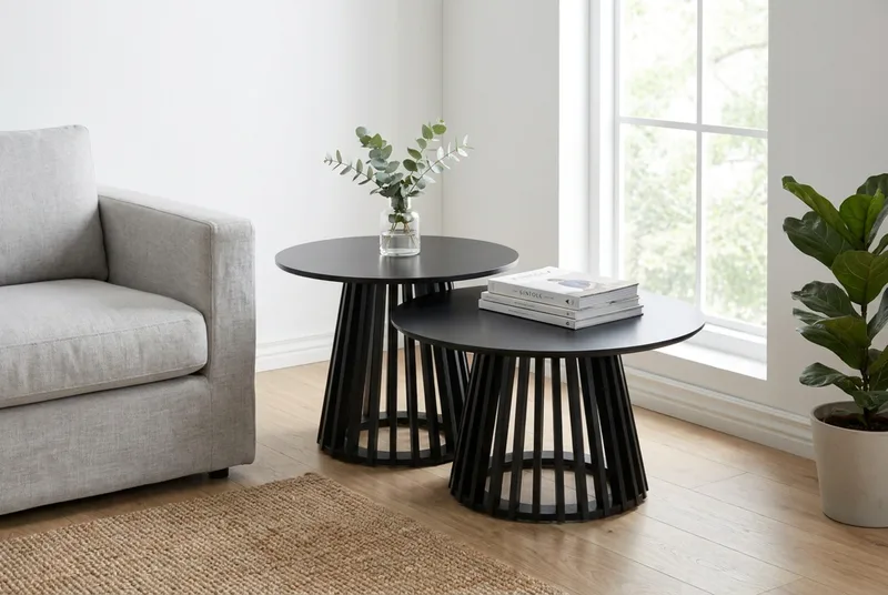 Peyra sofabord rundt 60 cm finér - Sort - Møbler - Borde - Sofabord
