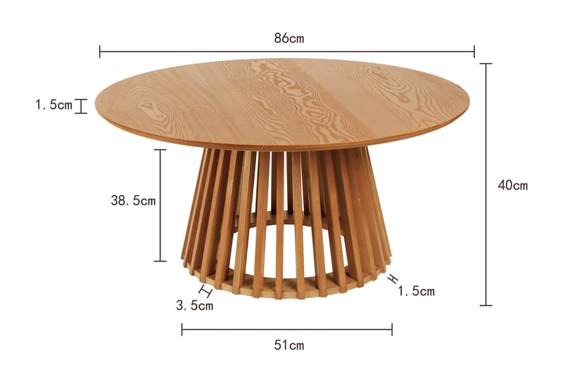 Peyra sofabord rundt 86 cm finér - Eg - Møbler - Borde - Sofabord