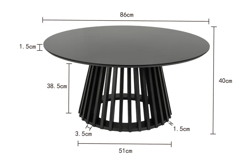 Peyra Sofabord Rundt 86 cm Finér - Sort - Møbler - Borde - Sofabord