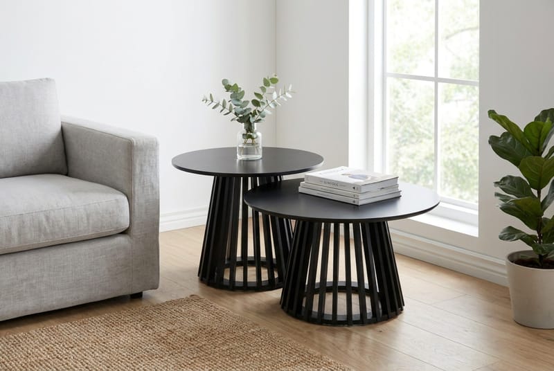 Peyra Sofabord Rundt 86 cm Finér - Sort - Møbler - Borde - Sofabord