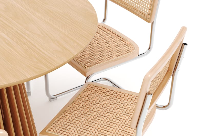 Peyra Spisebord 120 cm Rundt Ek med 6 stk Build Matstkolar - Natur - Møbler - Borde - Spisebordssæt