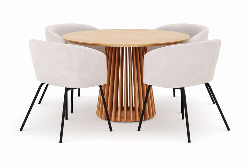 Peyra Spisebord 120 cm Rundt med 4 Berit Stole - Natur - Møbler - Borde - Spisebordssæt