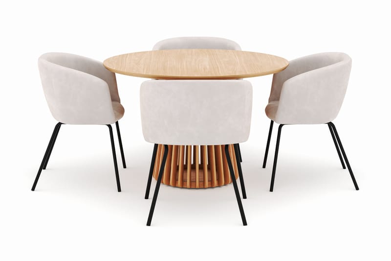Peyra Spisebord 120 cm Rundt med 4 Berit Stole - Natur - Møbler - Borde - Spisebordssæt