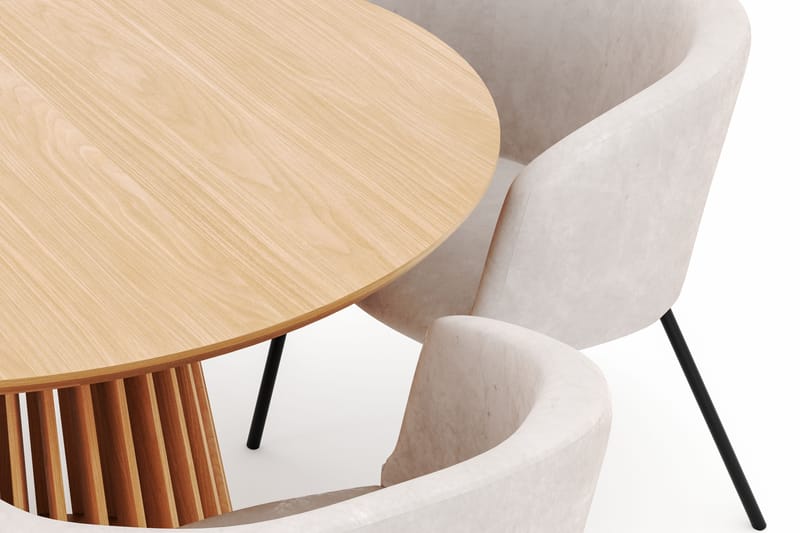 Peyra Spisebord 120 cm Rundt med 4 Berit Stole - Natur - Møbler - Borde - Spisebordssæt