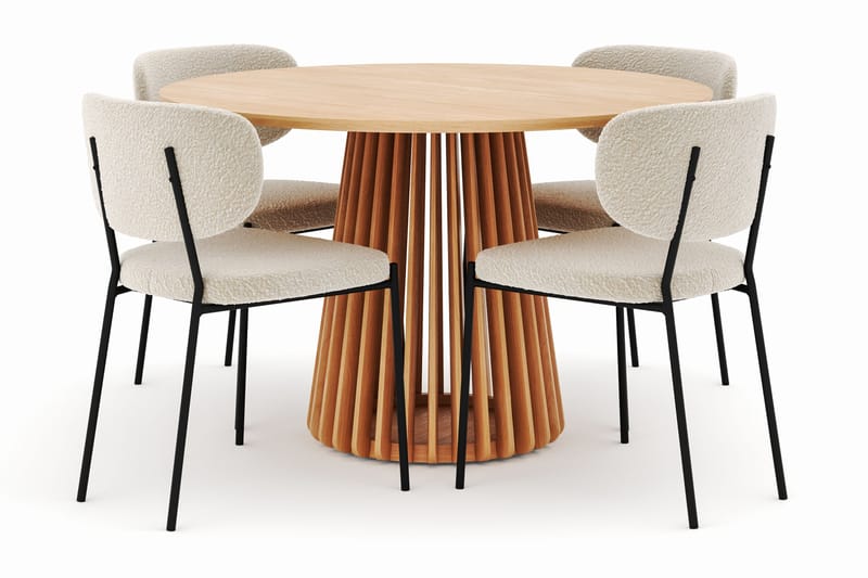 Peyra Spisebord 120 cm Rundt med 4 Gemmiano Stole - Natur - Møbler - Borde - Spisebordssæt