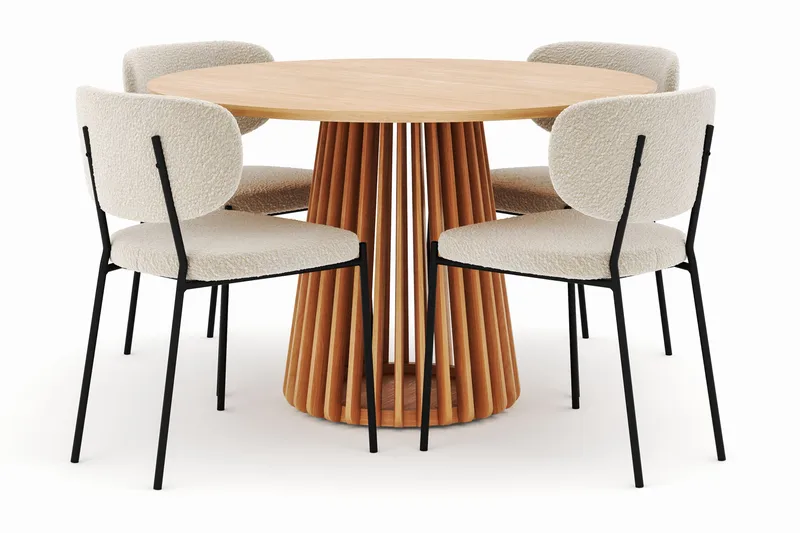 Peyra Spisebord 120 cm Rundt med 4 Gemmiano Stole - Natur - Møbler - Borde - Spisebordssæt