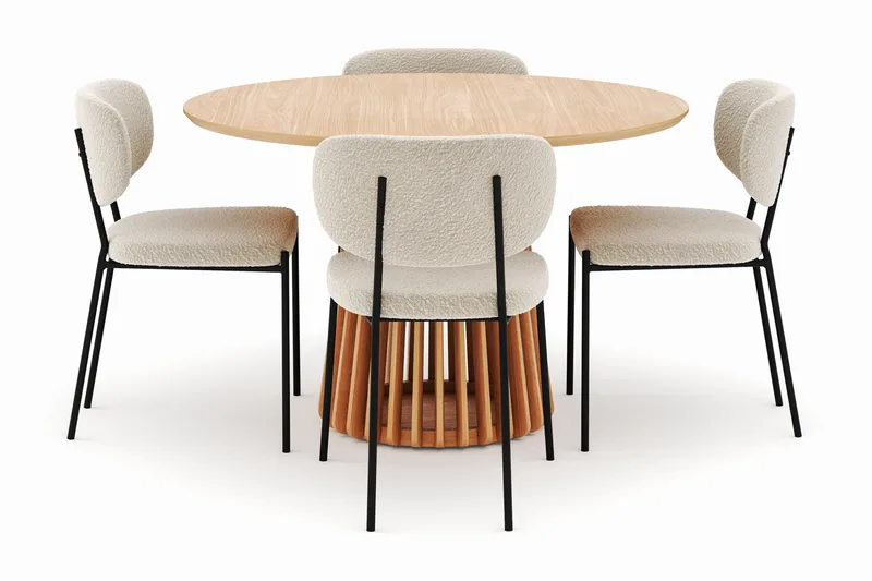 Peyra Spisebord 120 cm Rundt med 4 Gemmiano Stole - Natur - Møbler - Borde - Spisebordssæt