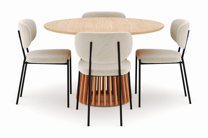 Peyra Spisebord 120 cm Rundt med 4 Gemmiano Stole - Natur - Møbler - Borde - Spisebordssæt