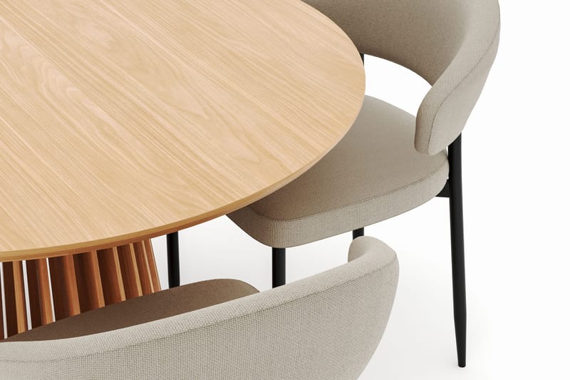 Peyra Spisebord 120 cm Rundt med 4 Sawako Stole - Natur - Møbler - Borde - Spisebordssæt