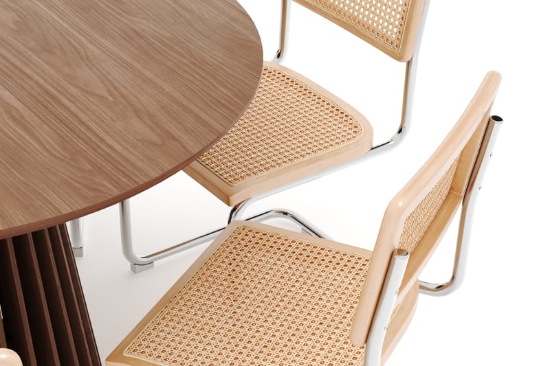 Peyra Spisebord 120 cm Rundt med 6 stk Build Matstkolar - Valnød finér - Møbler - Borde - Spisebordssæt