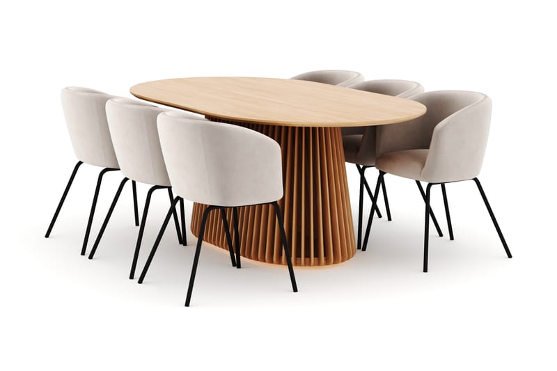 Peyra Spisebord 200 cm Oval med 6 Berit Stole - Natur - Møbler - Borde - Spisebordssæt