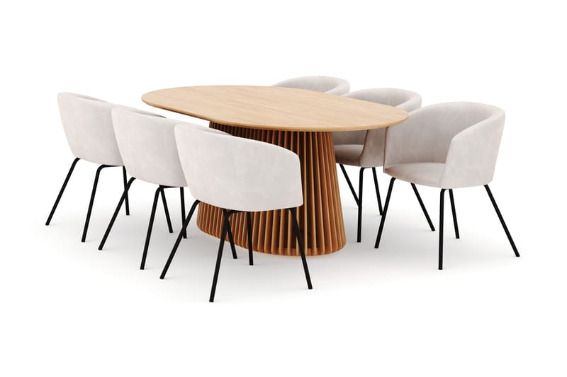 Peyra Spisebord 200 cm Oval med 6 Berit Stole - Natur - Møbler - Borde - Spisebordssæt