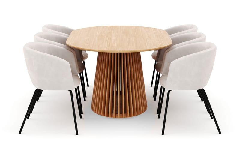 Peyra Spisebord 200 cm Oval med 6 Berit Stole - Natur - Møbler - Borde - Spisebordssæt