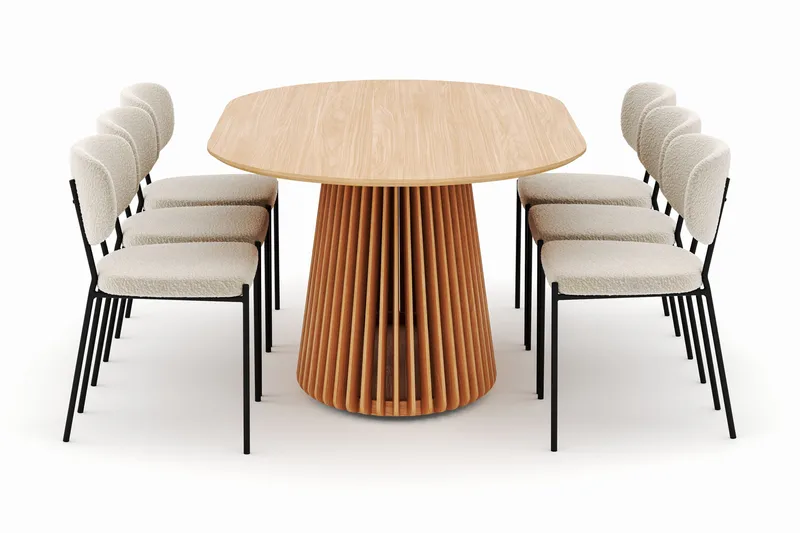 Peyra Spisebord 200 cm Oval med 6 Gemmiano Stole - Natur - Møbler - Borde - Spisebordssæt