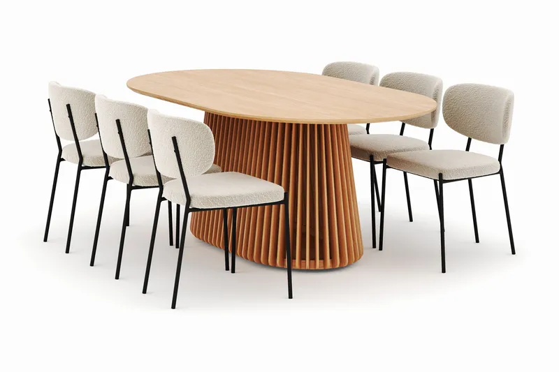 Peyra Spisebord 200 cm Oval med 6 Gemmiano Stole - Natur - Møbler - Borde - Spisebordssæt