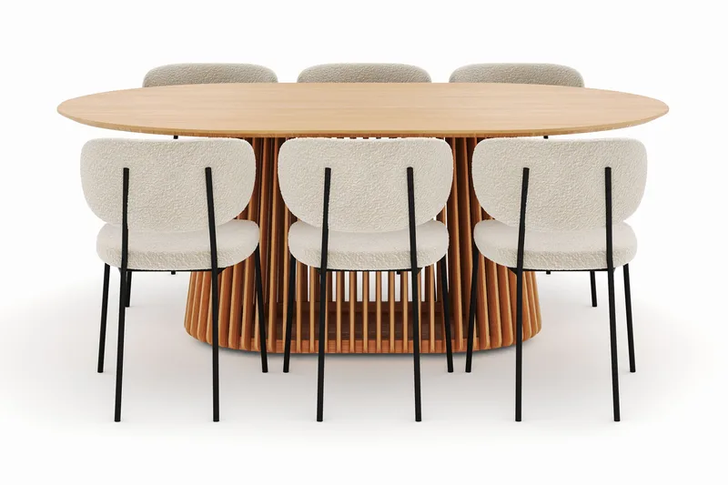 Peyra Spisebord 200 cm Oval med 6 Gemmiano Stole - Natur - Møbler - Borde - Spisebordssæt