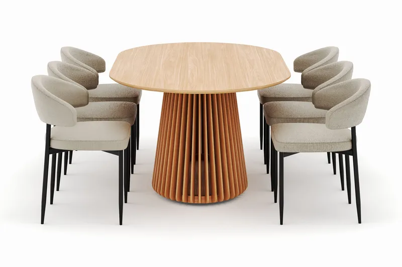Peyra Spisebord 200 cm Oval med 6 Sawako Stole - Natur - Møbler - Borde - Spisebordssæt