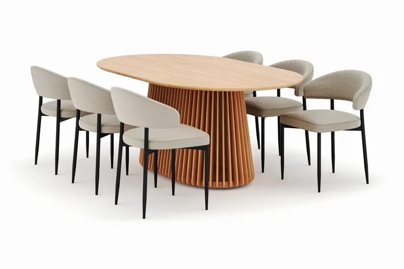 Peyra Spisebord 200 cm Oval med 6 Sawako Stole - Natur - Møbler - Borde - Spisebordssæt
