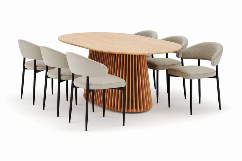 Peyra Spisebord 200 cm Oval med 6 Sawako Stole - Natur - Møbler - Borde - Spisebordssæt