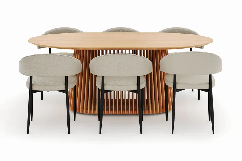Peyra Spisebord 200 cm Oval med 6 Sawako Stole - Natur - Møbler - Borde - Spisebordssæt