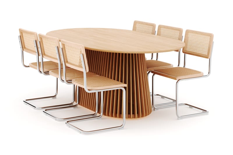 Peyra Spisebord 200 cm Ovalt Ek med 6 stk Build Matstkolar - Natur - Møbler - Borde - Spisebordssæt