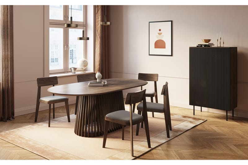 Peyra Spisebord 200 cm Ovalt med 6 st Edena Spisebordsstole - Natur - Spisebordssæt