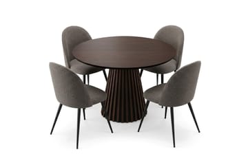 Peyra spisebordssæt 110 cm rundt med 4 Nibe Plus-spisestole - Røget eg - Møbler - Borde - Spisebordssæt