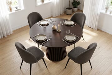 Peyra spisebordssæt 110 cm rundt med 4 Nibe Plus-spisestole - Røget eg - Møbler - Borde - Spisebordssæt